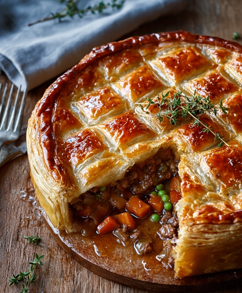 Rustic Beef & Vegetable Puff Pastry Pie