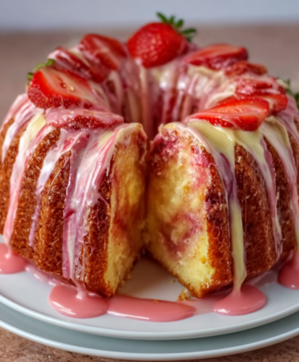 Strawberry Vanilla Marble Bundt Cake
