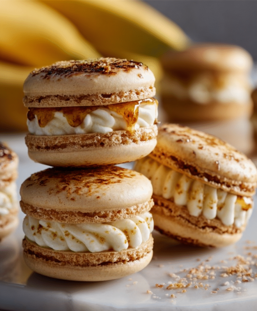 Bananas Foster Macarons with Caramel Center