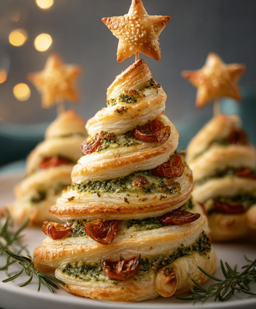 Basil Pesto Cheesy Puff Pastry Christmas Tree