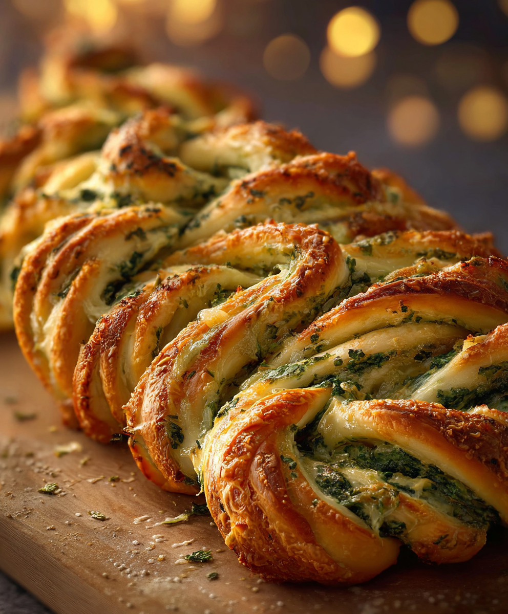 Christmas Tree Spinach Dip Pull-Apart Breadsticks