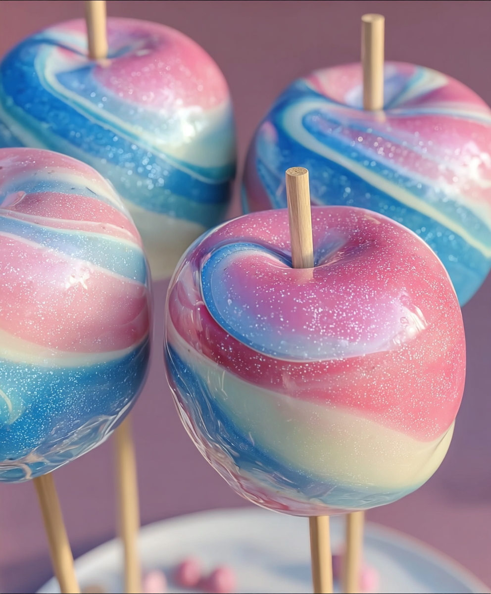 Cotton Candy Swirl Candy Apples