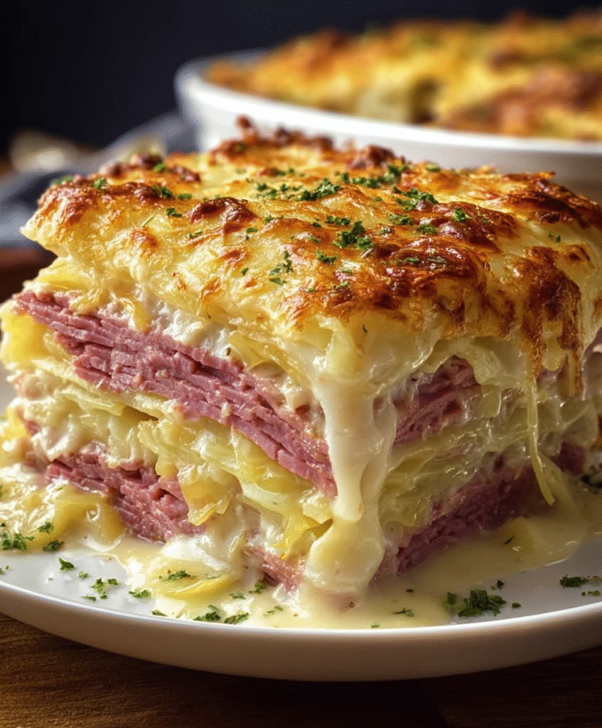 Creamy Corned Beef & Cabbage Parmesan Bake