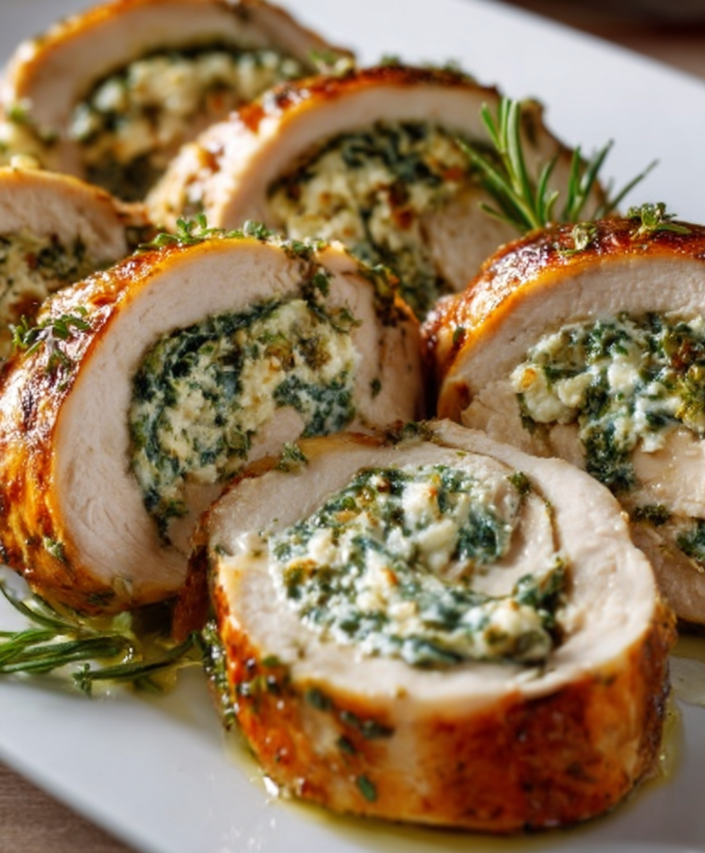 Creamy Herbed Ricotta Stuffed Chicken Rolls