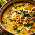 Creamy Mexican Street Corn Soup with Jalapeño & Lime