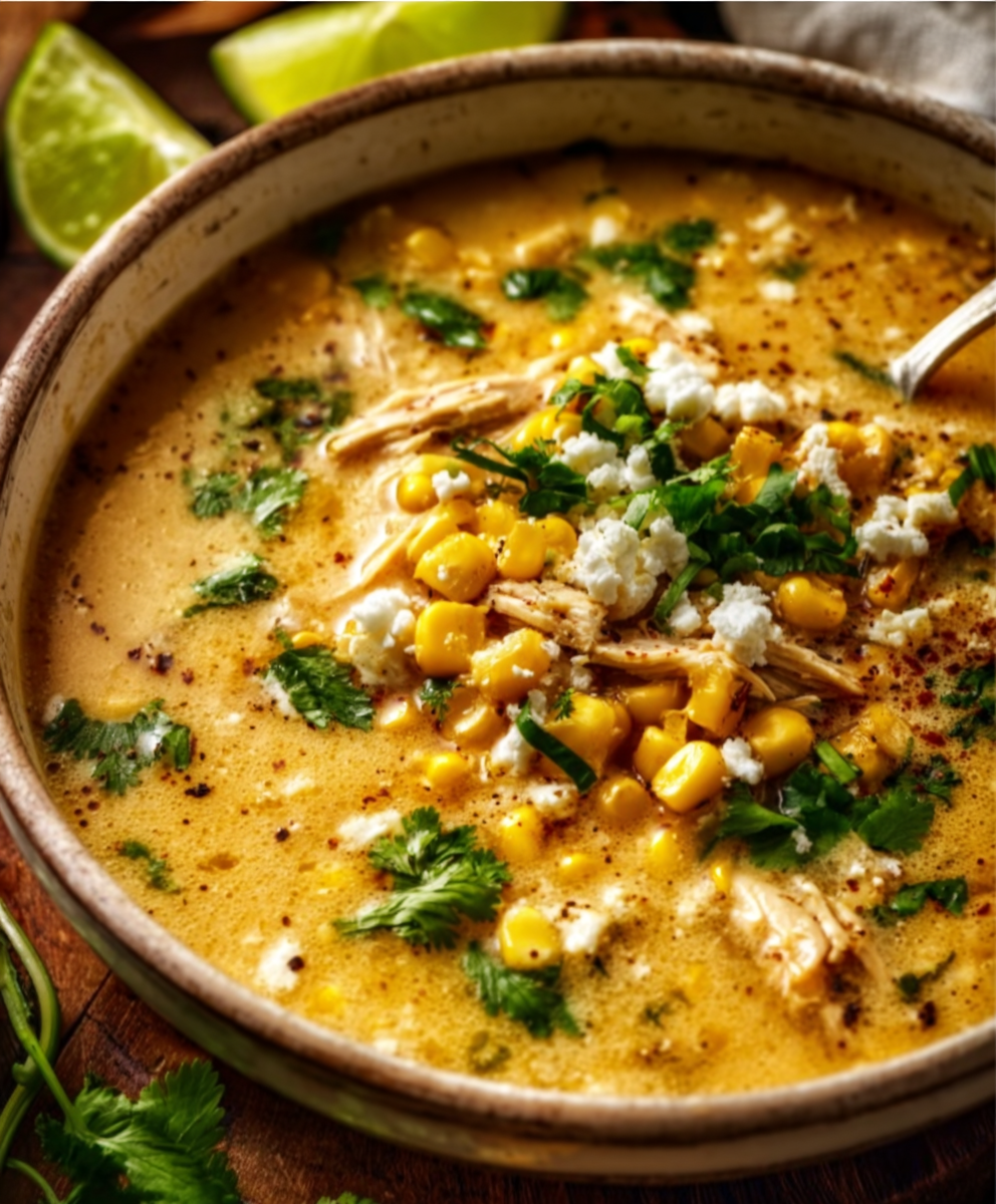Creamy Mexican Street Corn Soup with Jalapeño & Lime