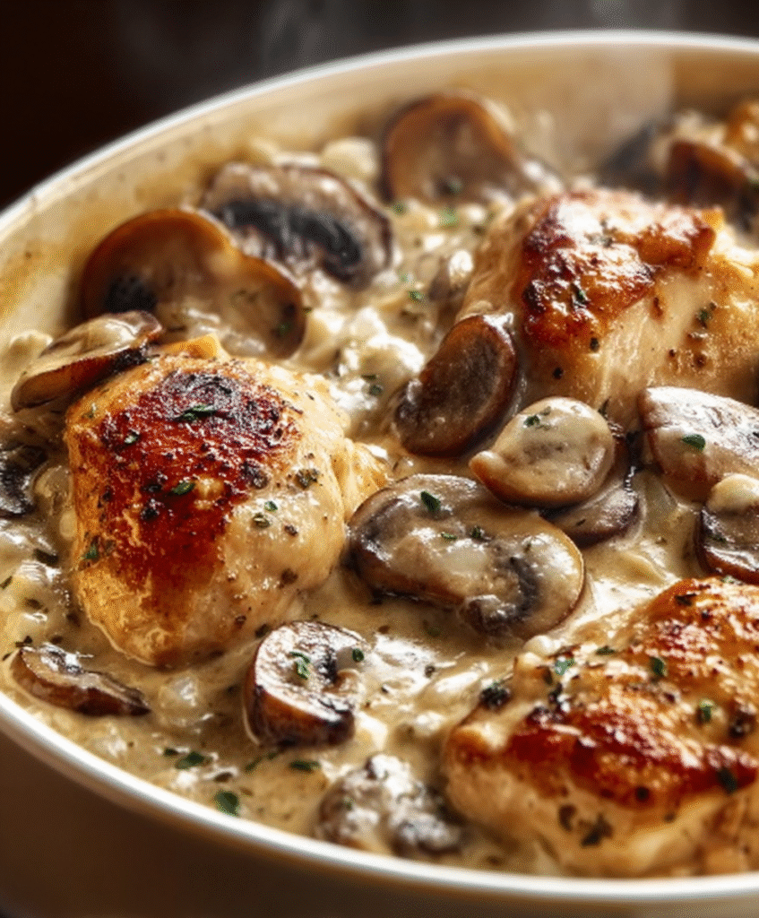 Creamy Mushroom Chicken & Rice Bake