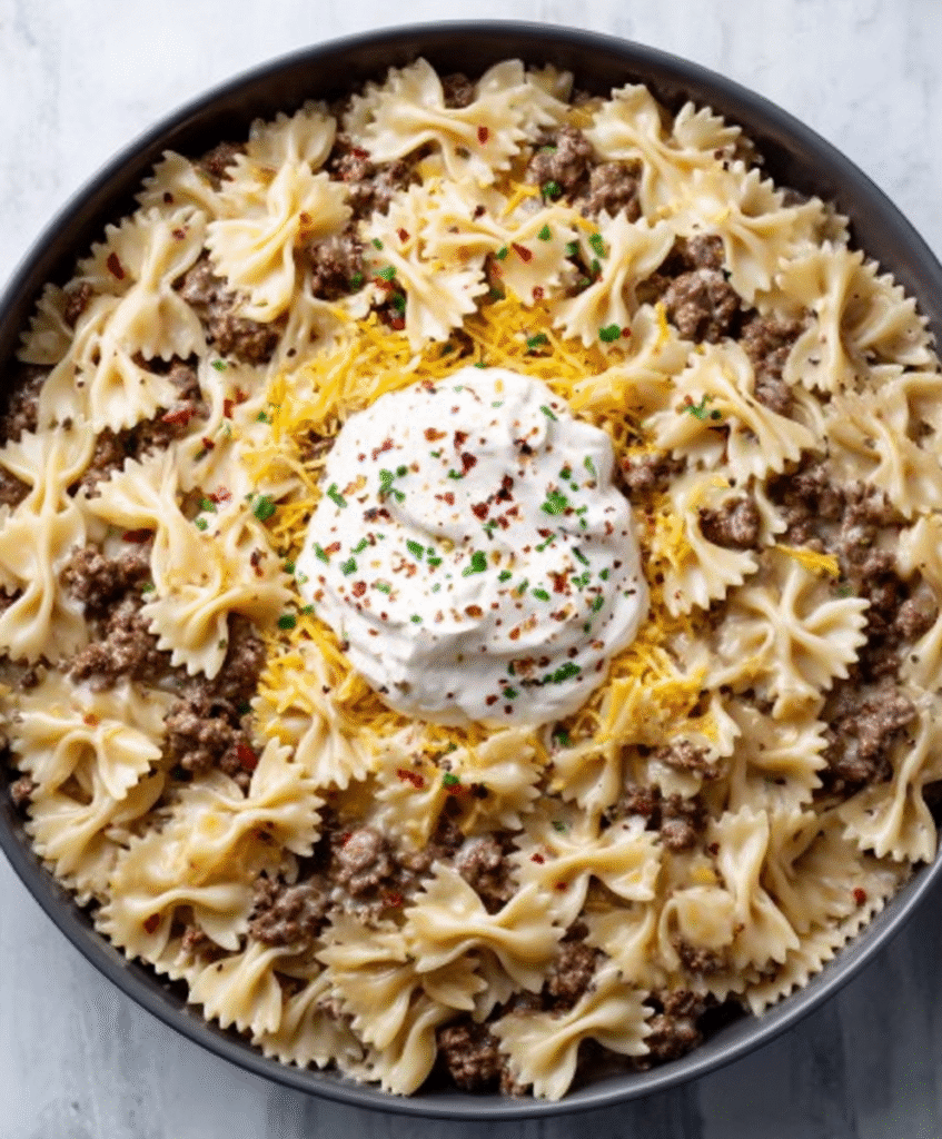 Creamy Ranch Beef Bowtie Pasta Skillet