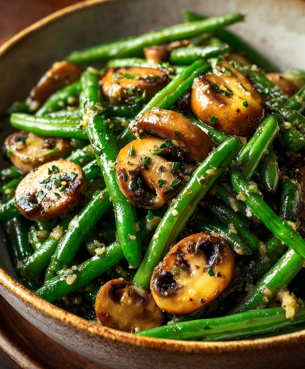 Garlic Butter Sautéed Green Beans & Mushrooms
