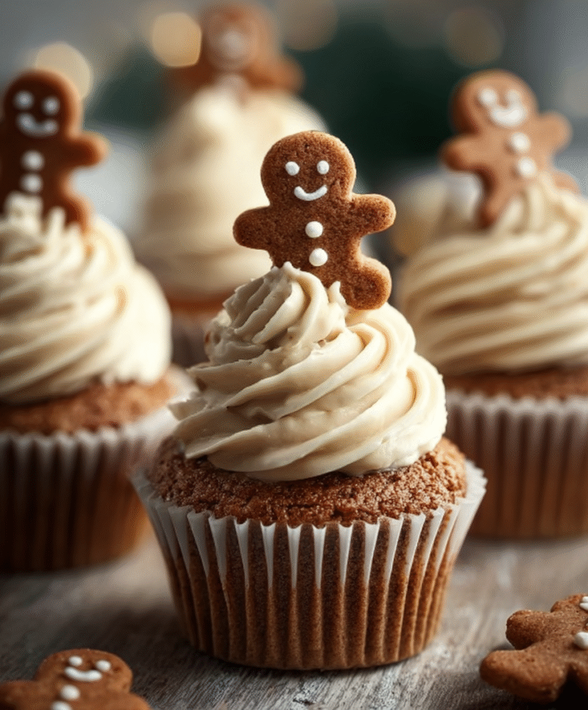 Gingerbread Man Cupcakes with Spiced Swirl Frosting
