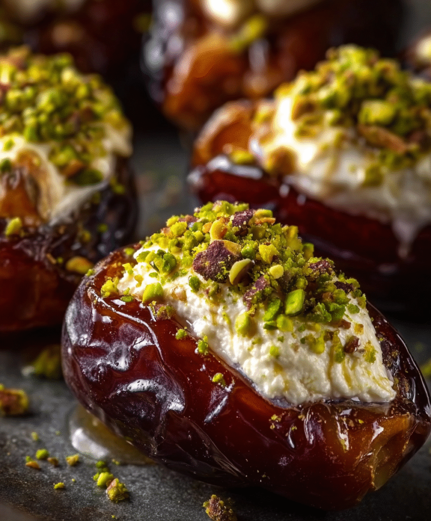 Honey Pistachio Ricotta Stuffed Dates