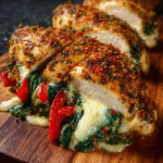 Roasted Red Pepper, Spinach & Mozzarella Stuffed Chicken
