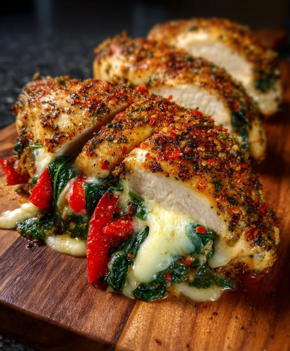 Roasted Red Pepper, Spinach & Mozzarella Stuffed Chicken