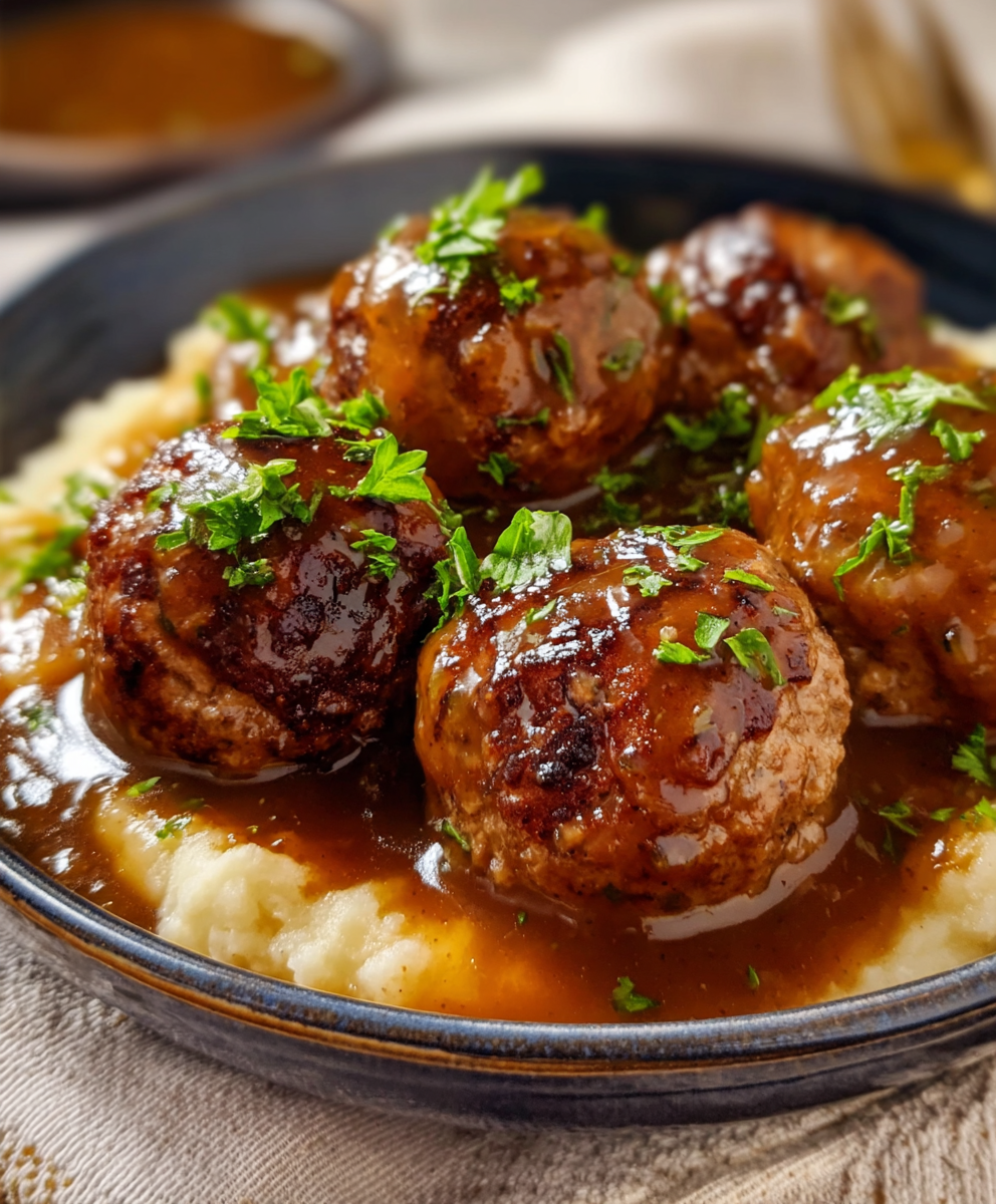 Salisbury Steak Meatballs with Rich Onion Gravy