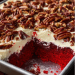Southern Red Velvet Sheet Cake with Cream Cheese & Pecans