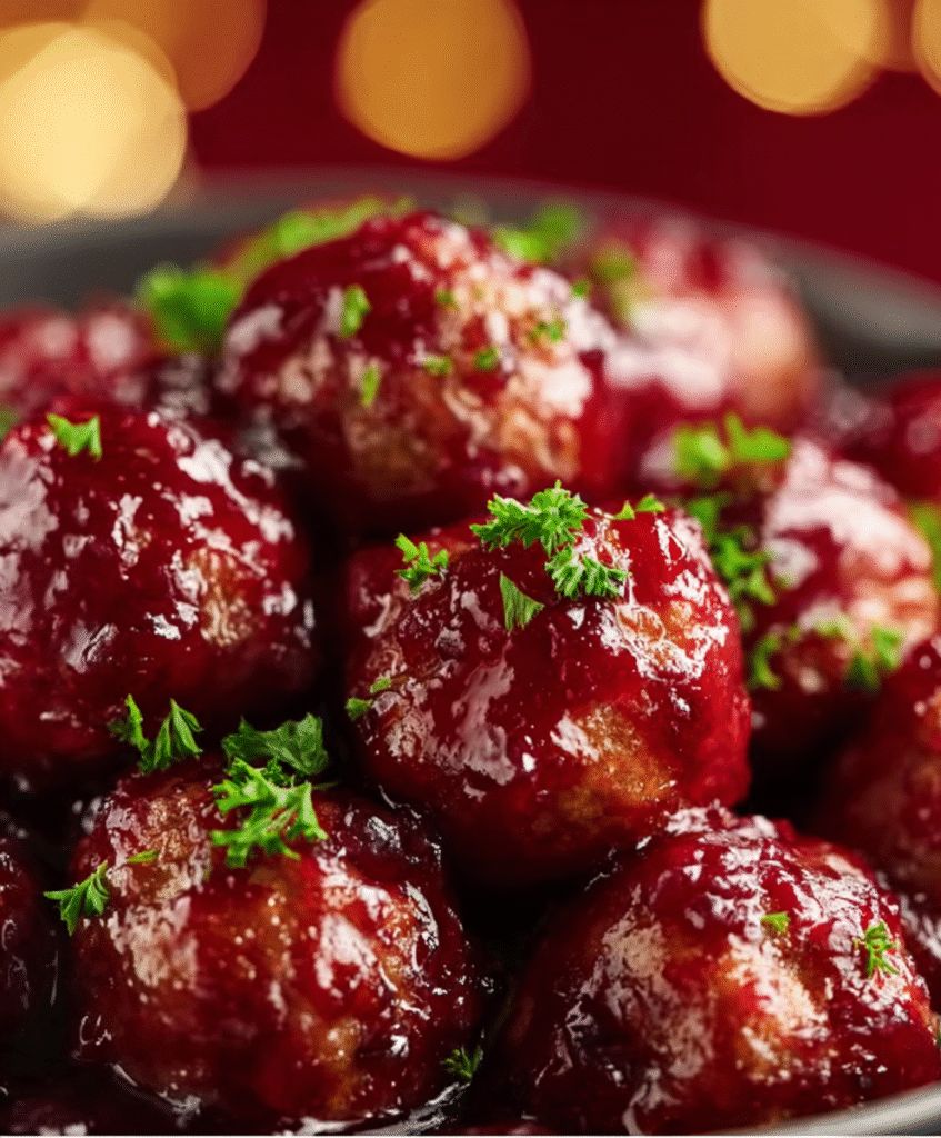 Sweet & Tangy Christmas Cranberry Party Meatballs