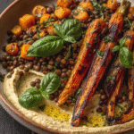 Vibrant Roasted Carrots & Lentil Salad with Creamy Hummus