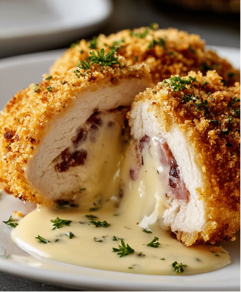 Air Fryer Chicken Cordon Bleu with Creamy Swiss Sauce