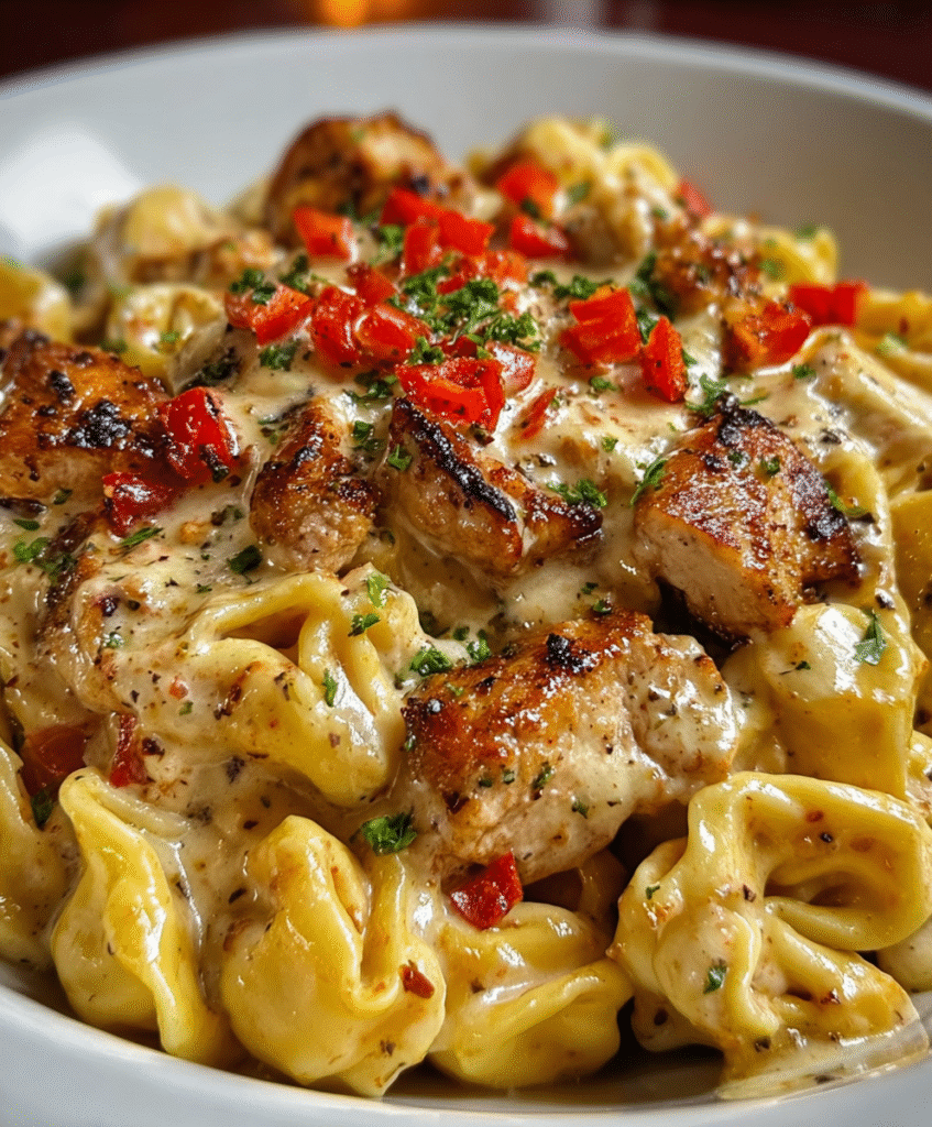 Cowboy Butter Garlic Chicken Tortellini with Fire-Roasted Red Peppers