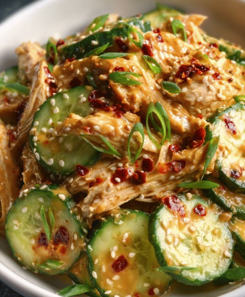 Creamy Thai Peanut Cucumber Chicken Salad