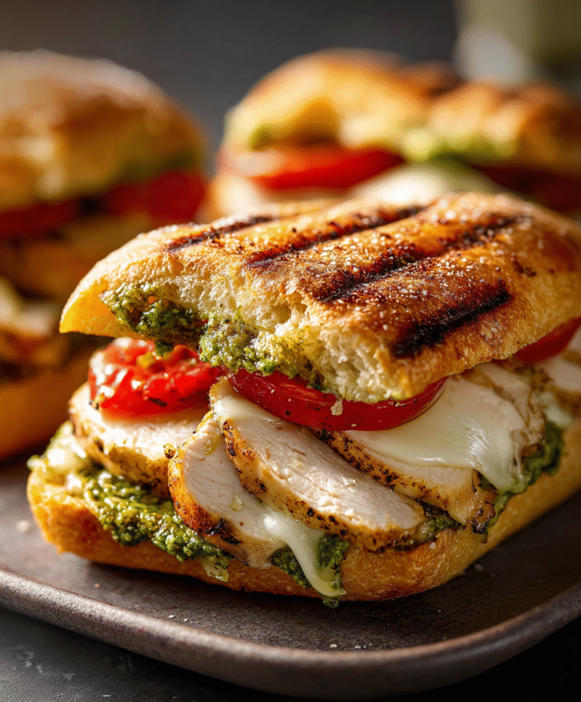 Golden Chicken Pesto Pressed Sandwiches