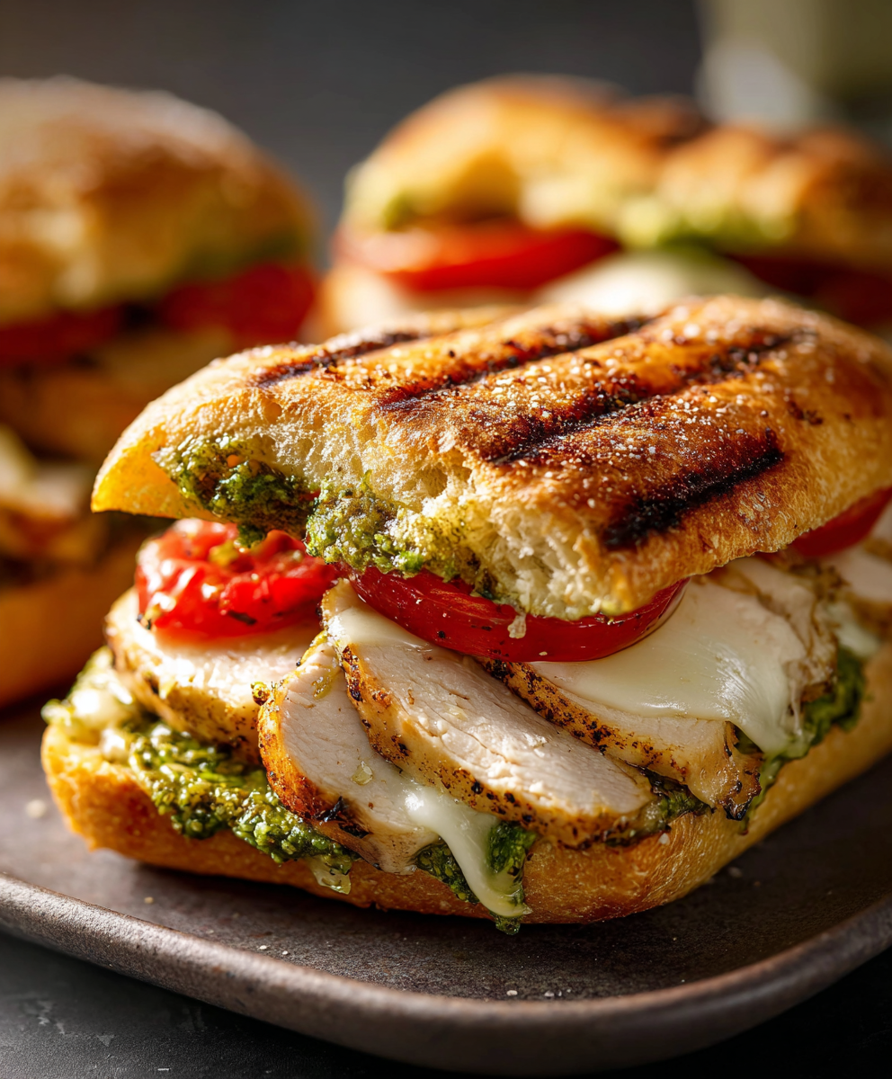 Golden Chicken Pesto Pressed Sandwiches