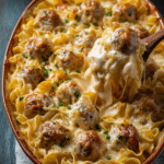 Golden Cream Swedish Meatball Noodle Bake