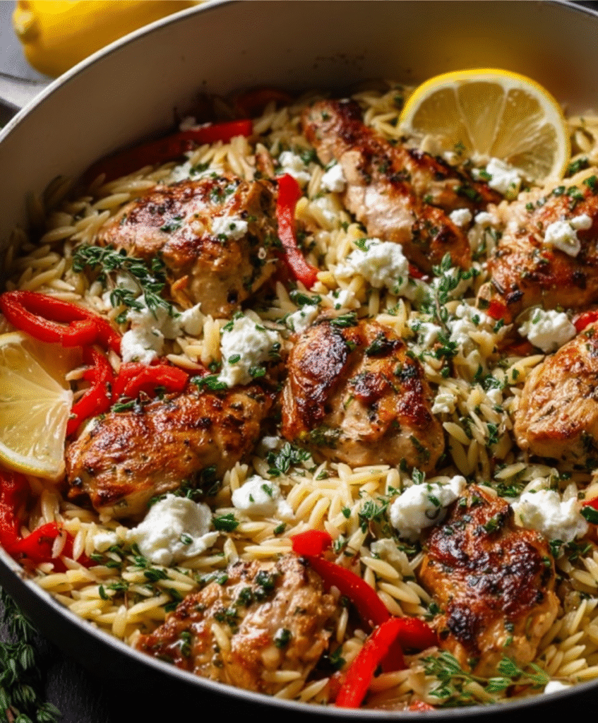 Lemon-Feta Chicken & Orzo Skillet