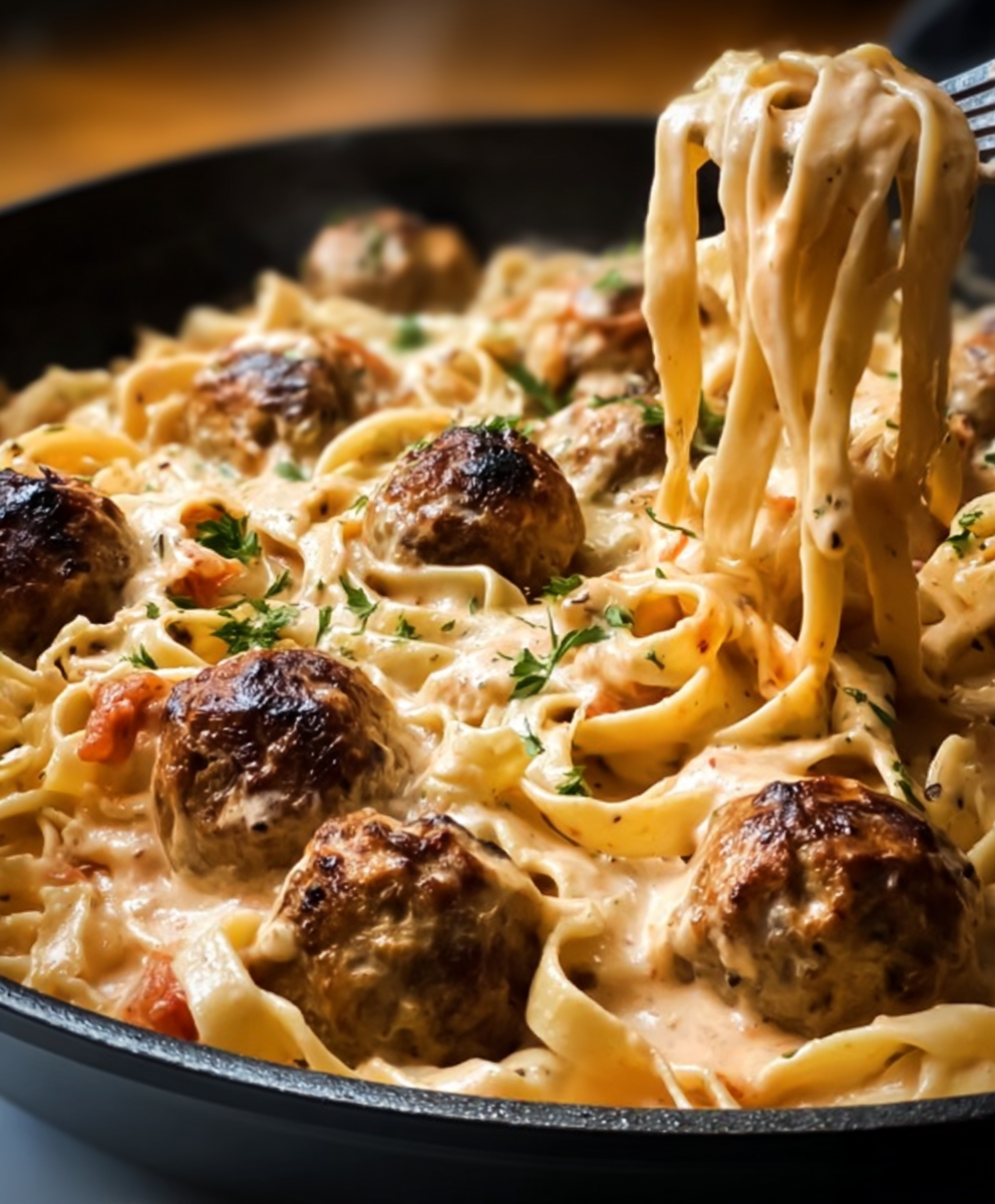 One-Pot Creamy Cajun Meatball Pasta