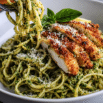 Pesto Pasta with Crispy Parmesan Chicken