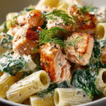 Quick Salmon & Spinach Creamy Pasta