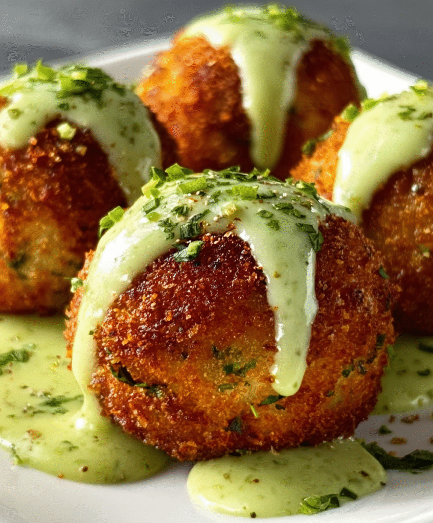 Salmon Balls with Creamy Avocado Sauce