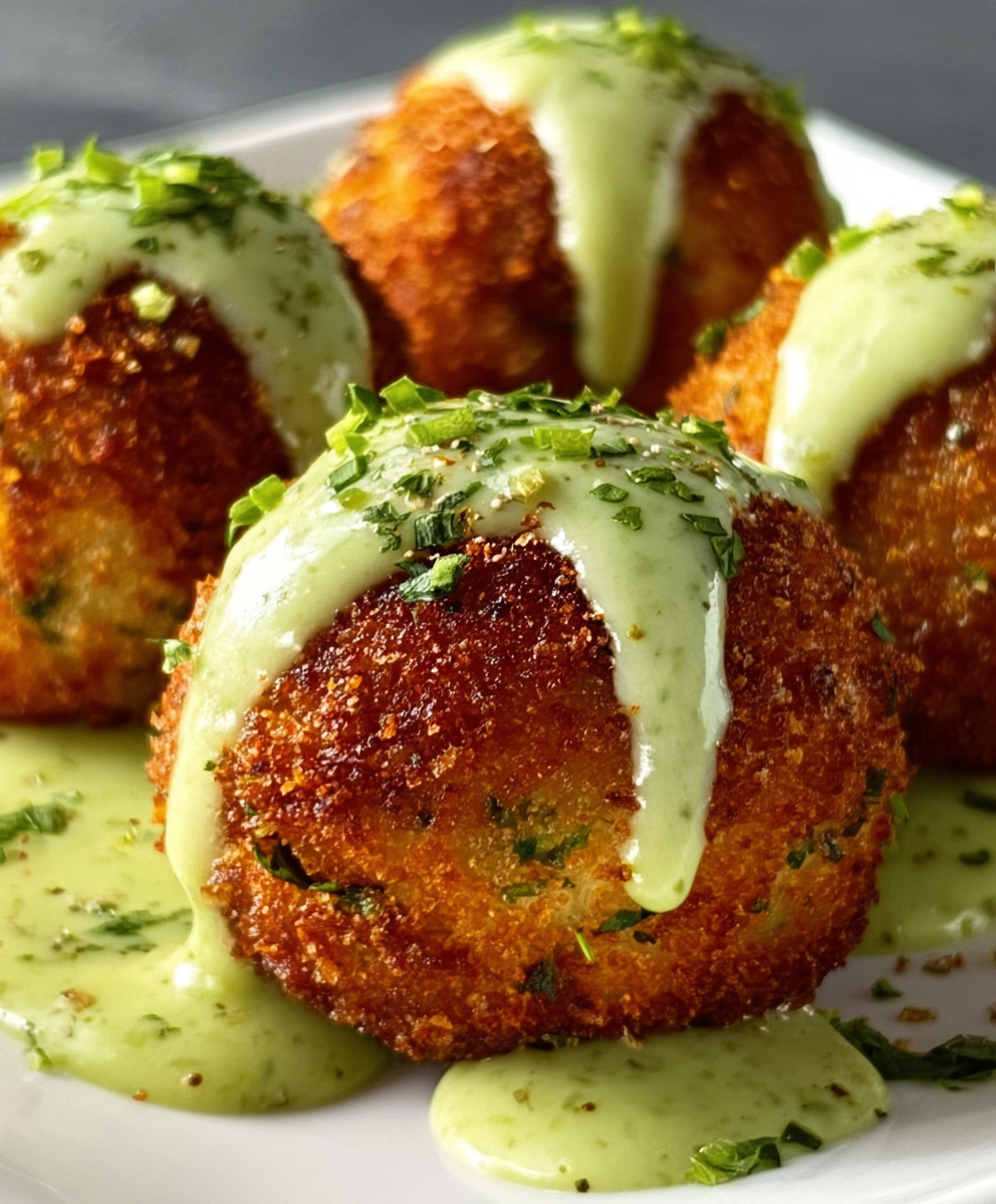 Salmon Balls with Creamy Avocado Sauce