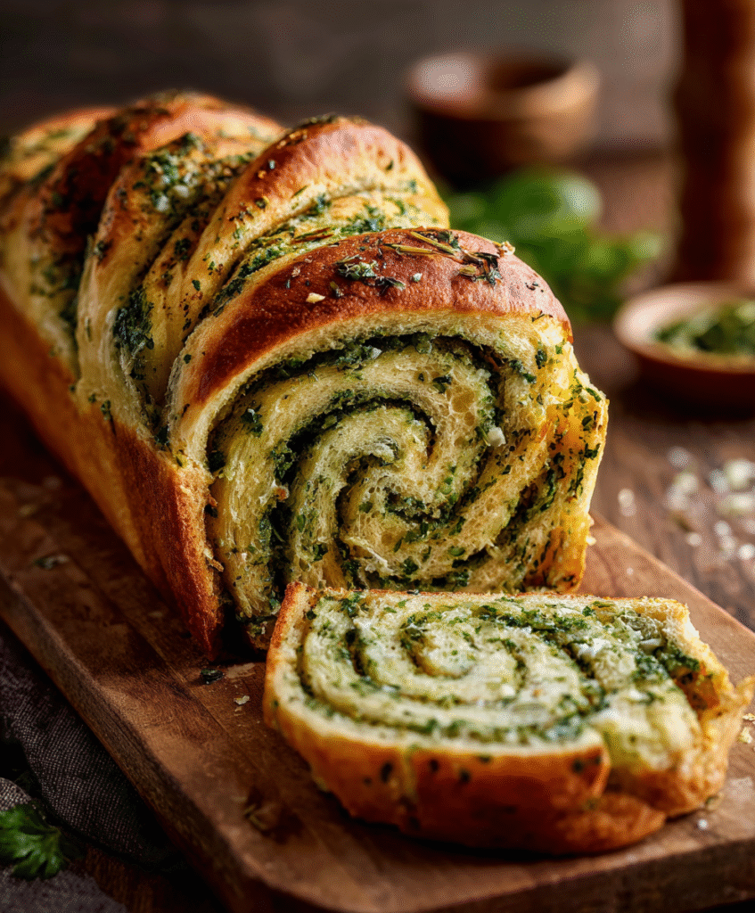 Swirled Garlic Herb Parmesan Bread