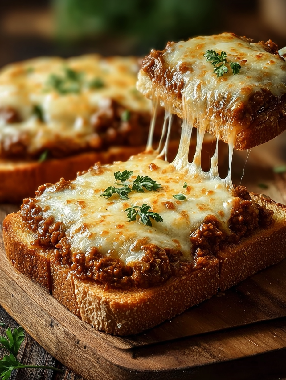 Title: Cheesy Garlic Bread Sloppy Joe Melts