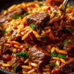Title: Slow-Braised Beef Giouvetsi with Tomato-Orzo