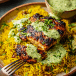 Zesty Peruvian Chicken & Rice with Green Sauce