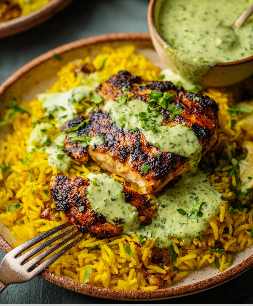 Zesty Peruvian Chicken & Rice with Green Sauce