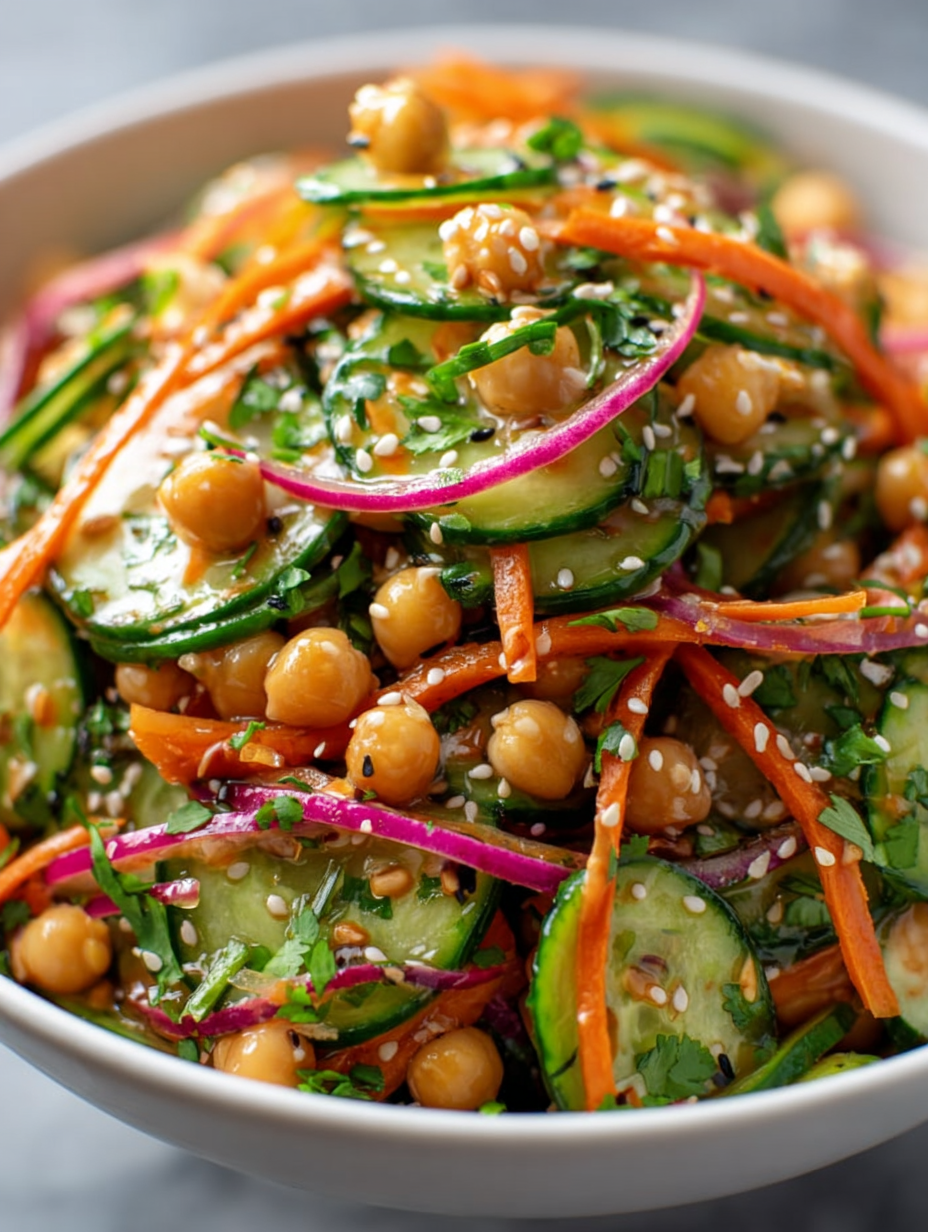 Asian Cucumber & Chickpea Sesame Slaw