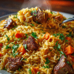 Authentic Golden Beef Plov (Uzbek-Style Rice Pilaf)
