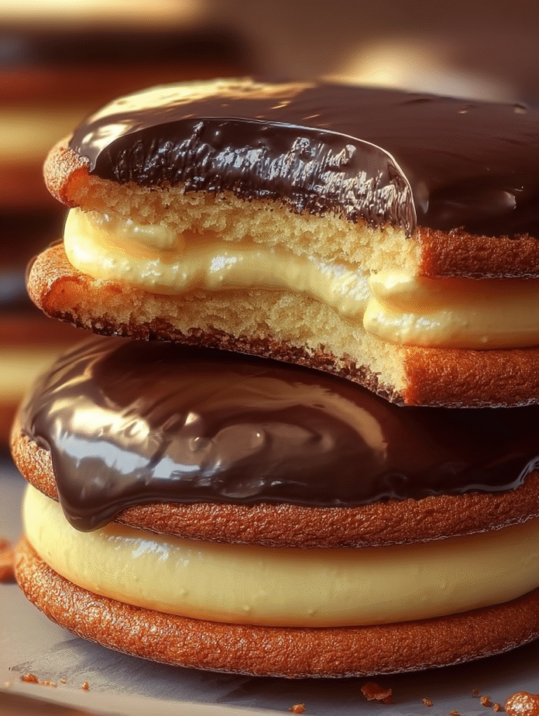 Chocolate-Dipped Boston Cream Sandwich Cookies