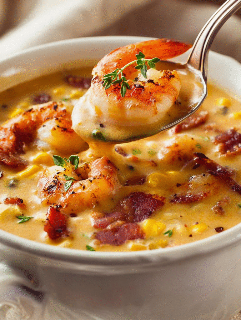 Creamy Bacon, Shrimp & Sweet Corn Chowder
