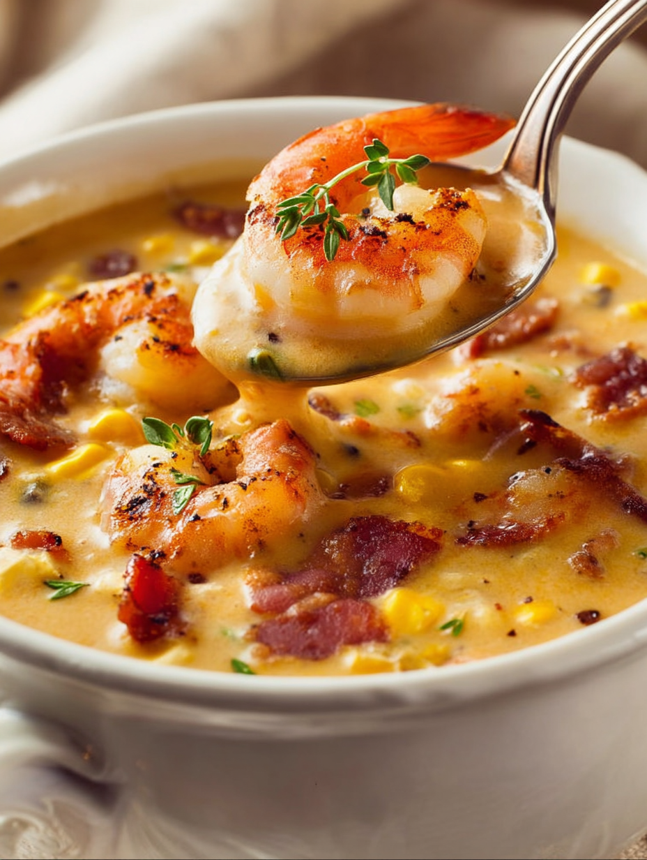 Creamy Bacon, Shrimp & Sweet Corn Chowder