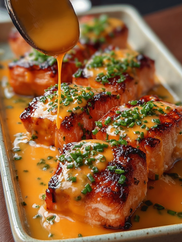 Creamy Bang Bang Glazed Salmon Bites