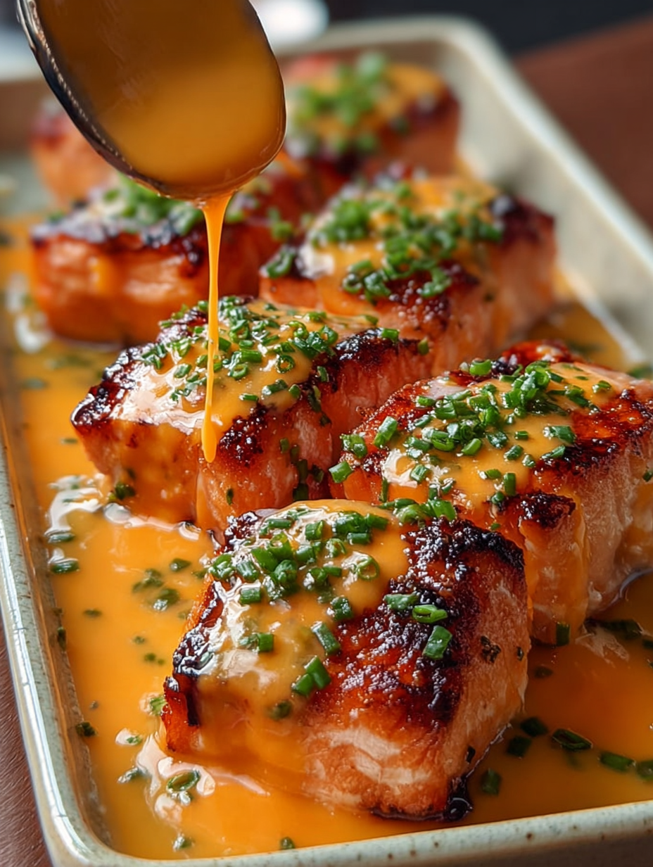 Creamy Bang Bang Glazed Salmon Bites