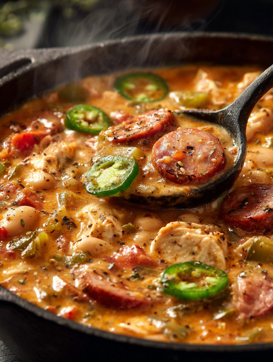 Creamy Cajun White Chicken Chili Skillet