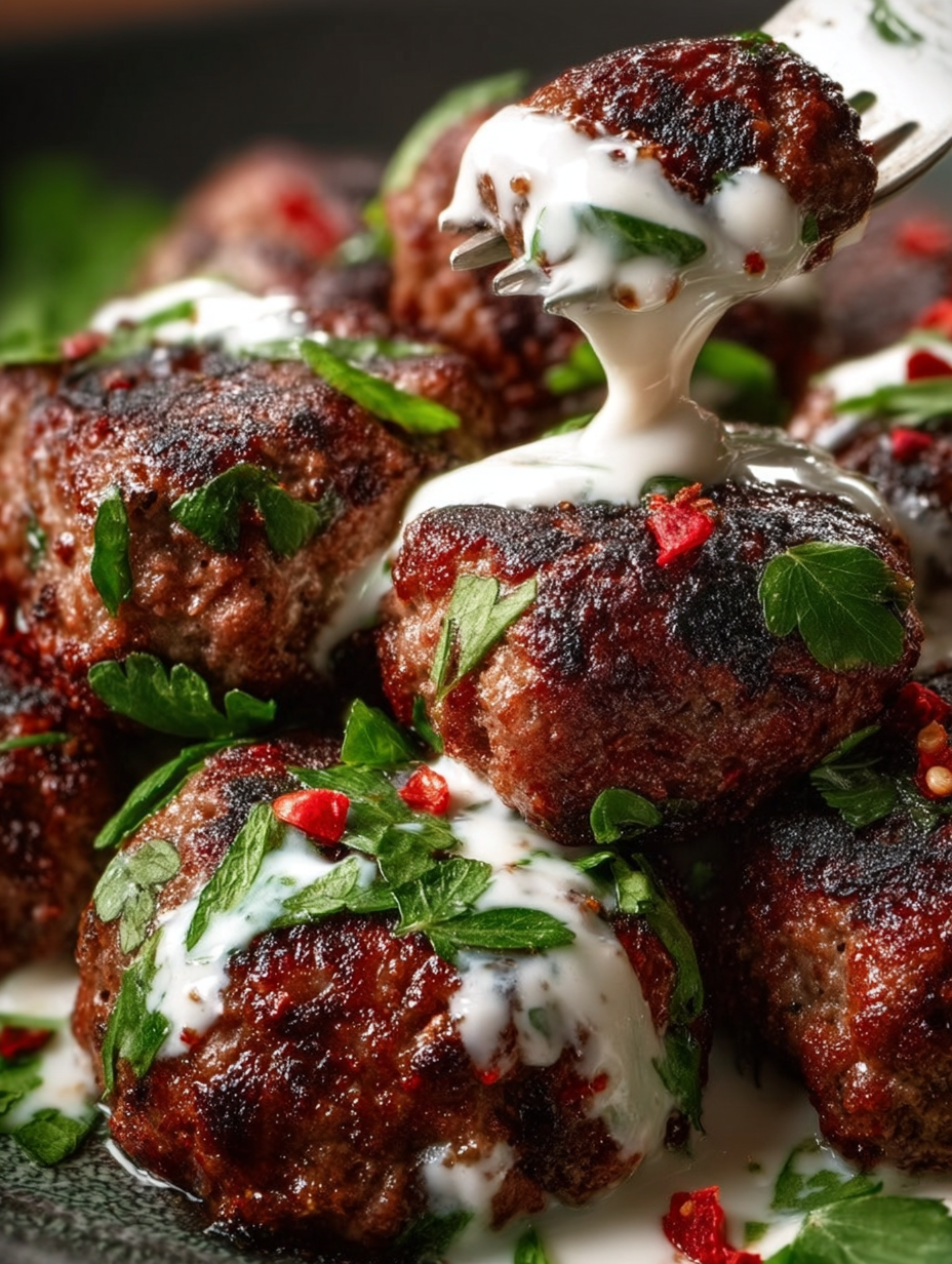 Fiery Armenian Beef Kefta with Creamy Garlic Drizzle