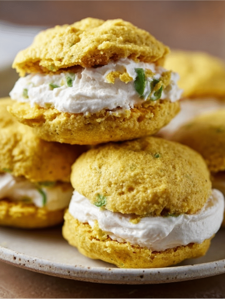 Golden Jalapeño Cornbread Whoopie Pies with Honey Cream Filling