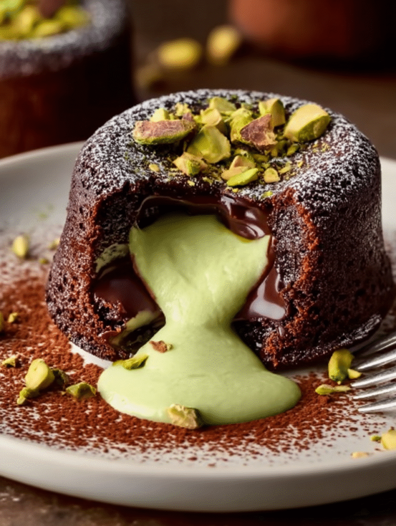 Molten Pistachio Chocolate Lava Cakes