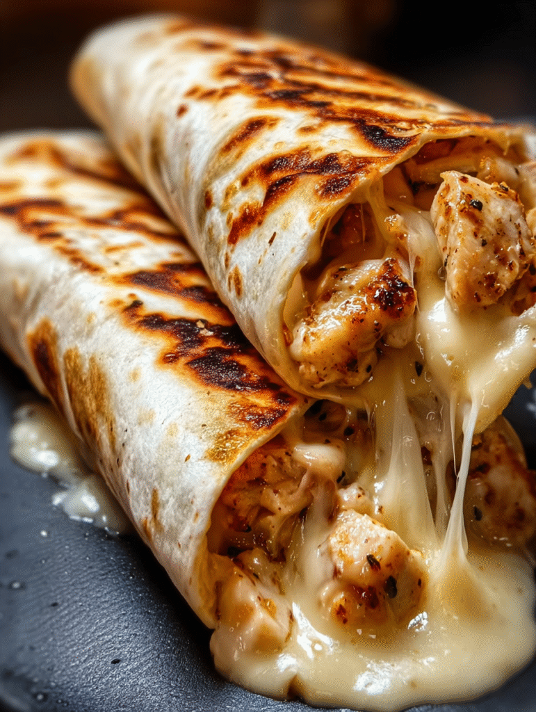 Ooey-Gooey Cheesy Garlic Chicken Wraps